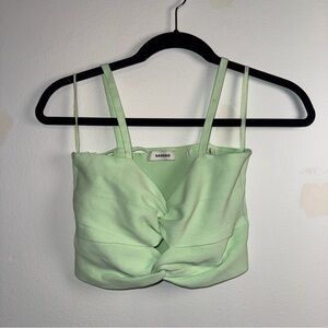Sandro Ribbed Twist Front Crop Top 🌿 | Green | Size 1 | Flawed Hem